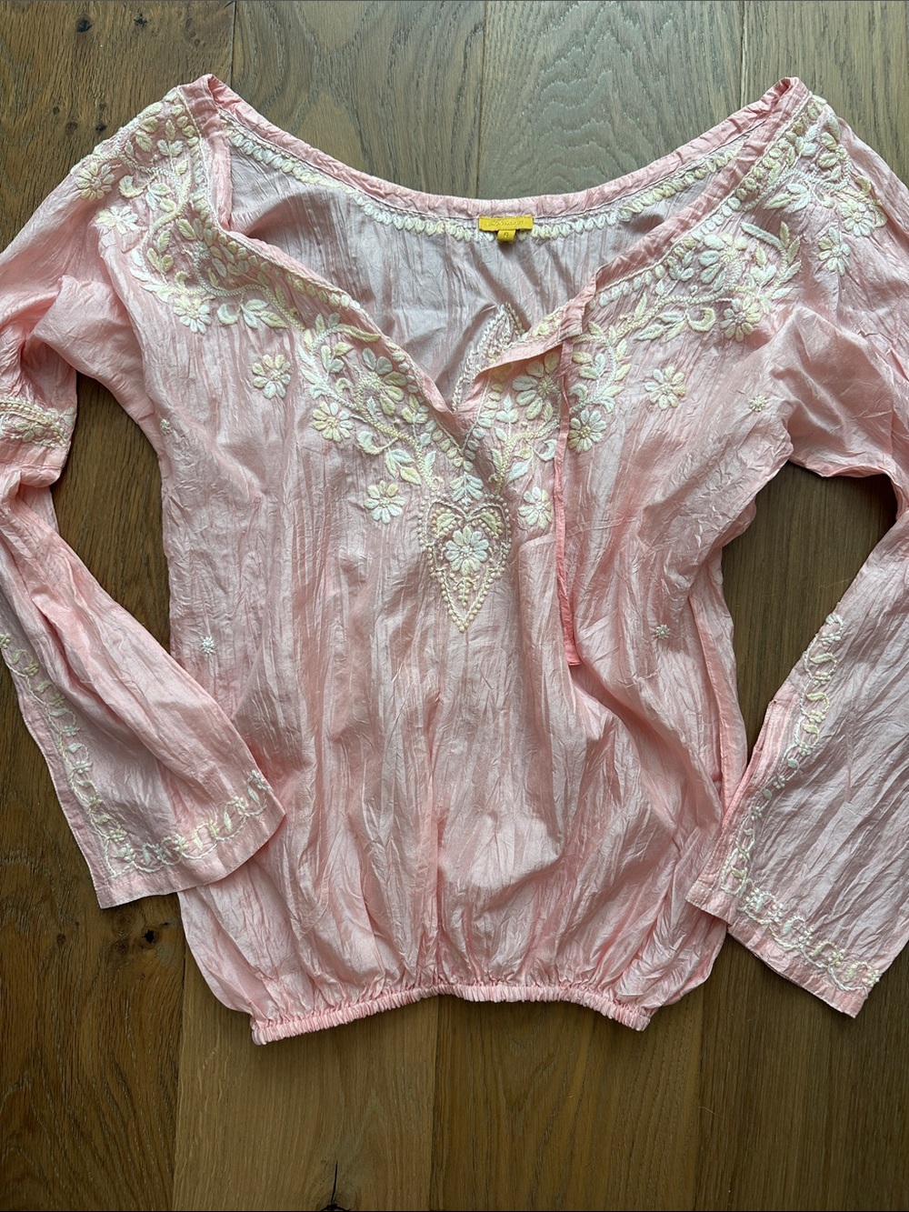 Ahilaya 100% silk floral embroidered peasant blouse
